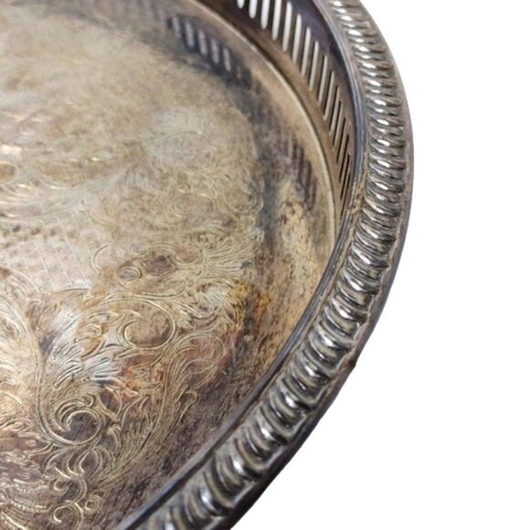 Vintage Large Silver Plate Footed Decorative Serving Tray - Picture 4 of 7